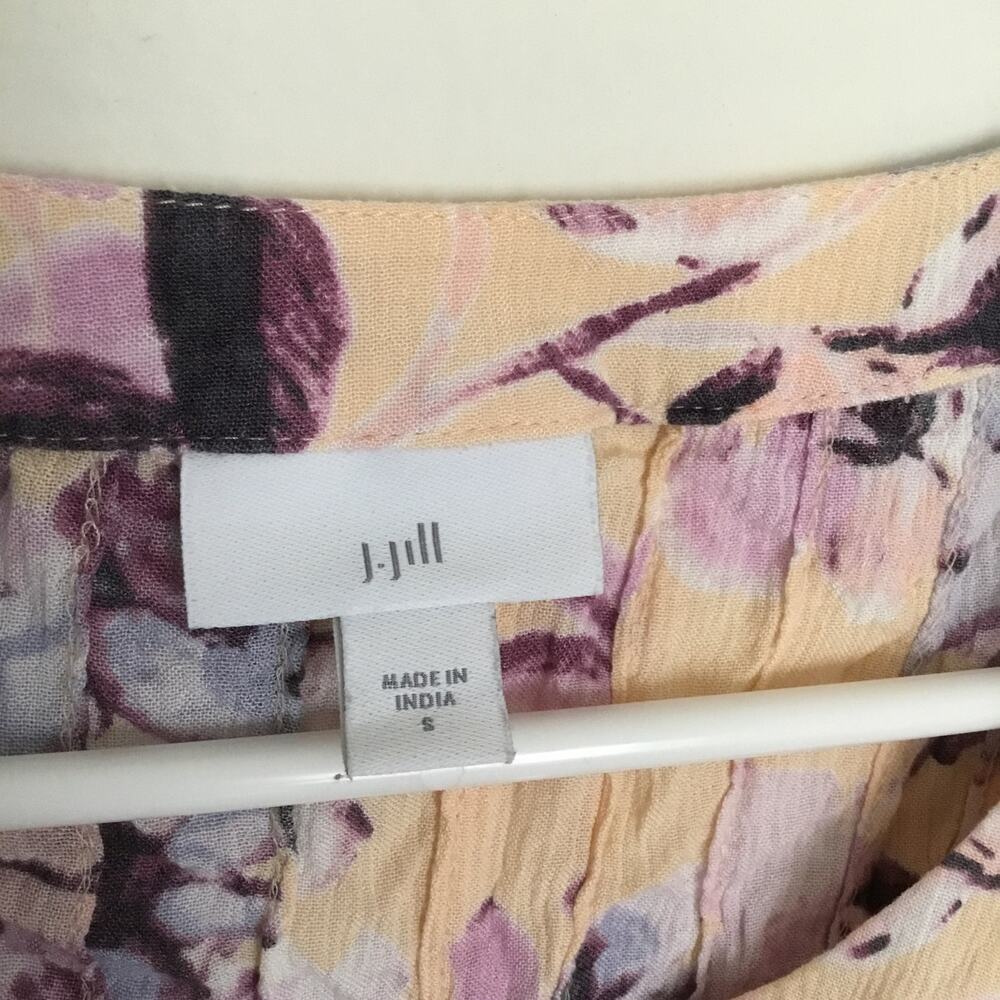 J. Jill Womens Pintucked Bell Sleeve Floral Blouse Purple Peach 3/4 Sleeve Sz S - Picture 4 of 7